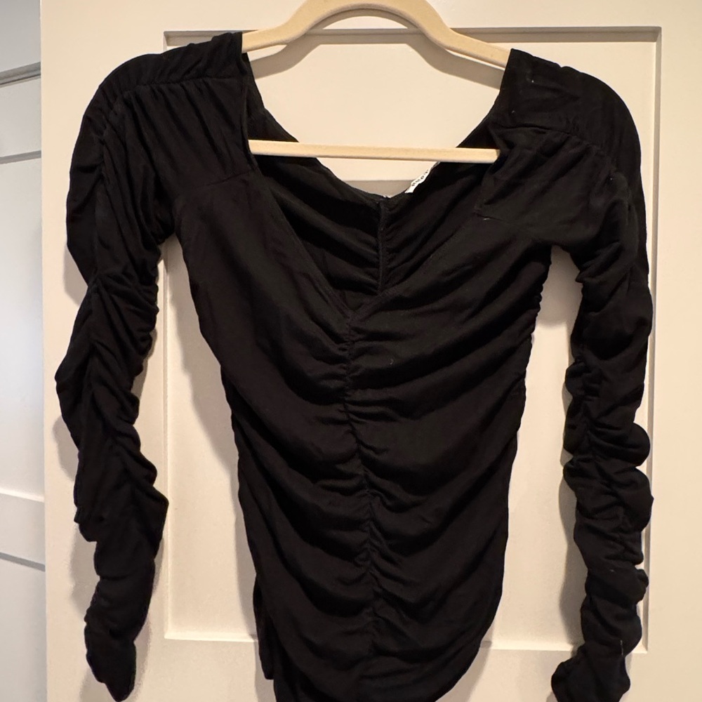 Reformation Black Ruched Long Sleeve Top